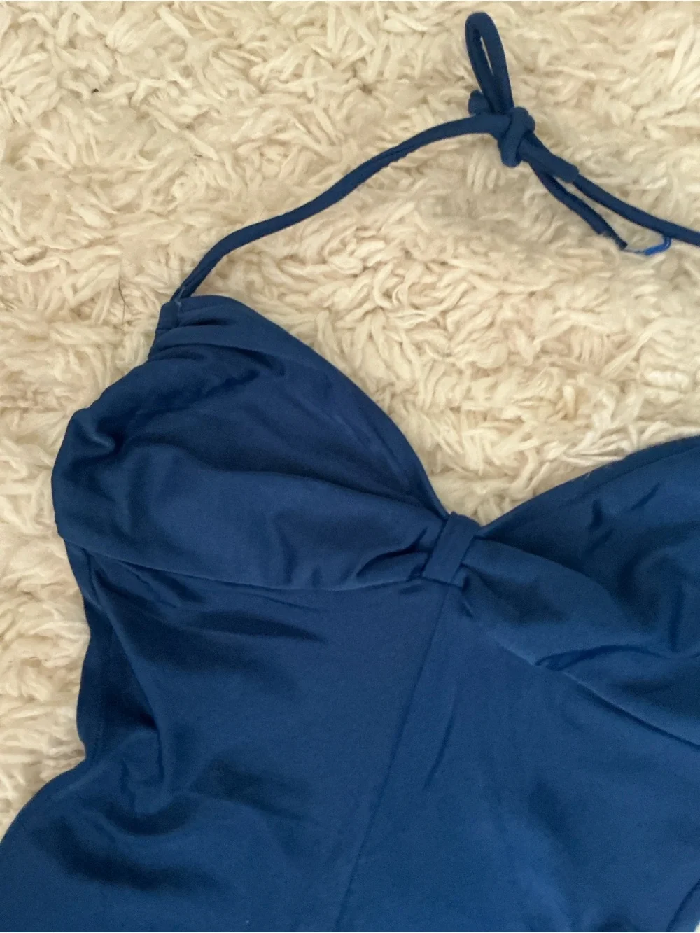 VINTAGE 70s 80s Jordache Bright Blue Ruched One Piece Swimsuit